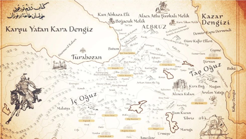 Türk halk hikâyeleri kitaplarıyla tanınan Emrah Ece, Türk boyları Üçoklar ile Bozoklar’ı Dede Korkut destanında geçen yer adlarıyla birlikte resmettiği ‘Kalın Oğuz İlleri’ haritası.Kaynak:Karar gazetesi
